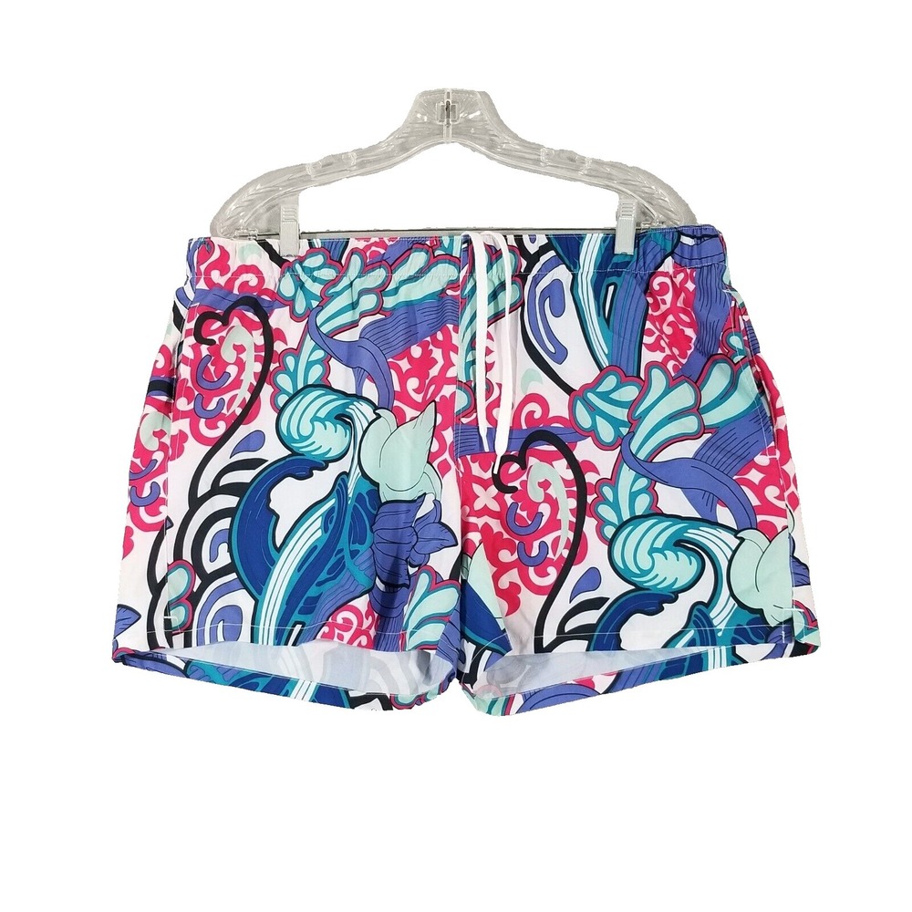 Reel Legends swim shorts mens XL extra large blue floral pockets fishing outdoor
